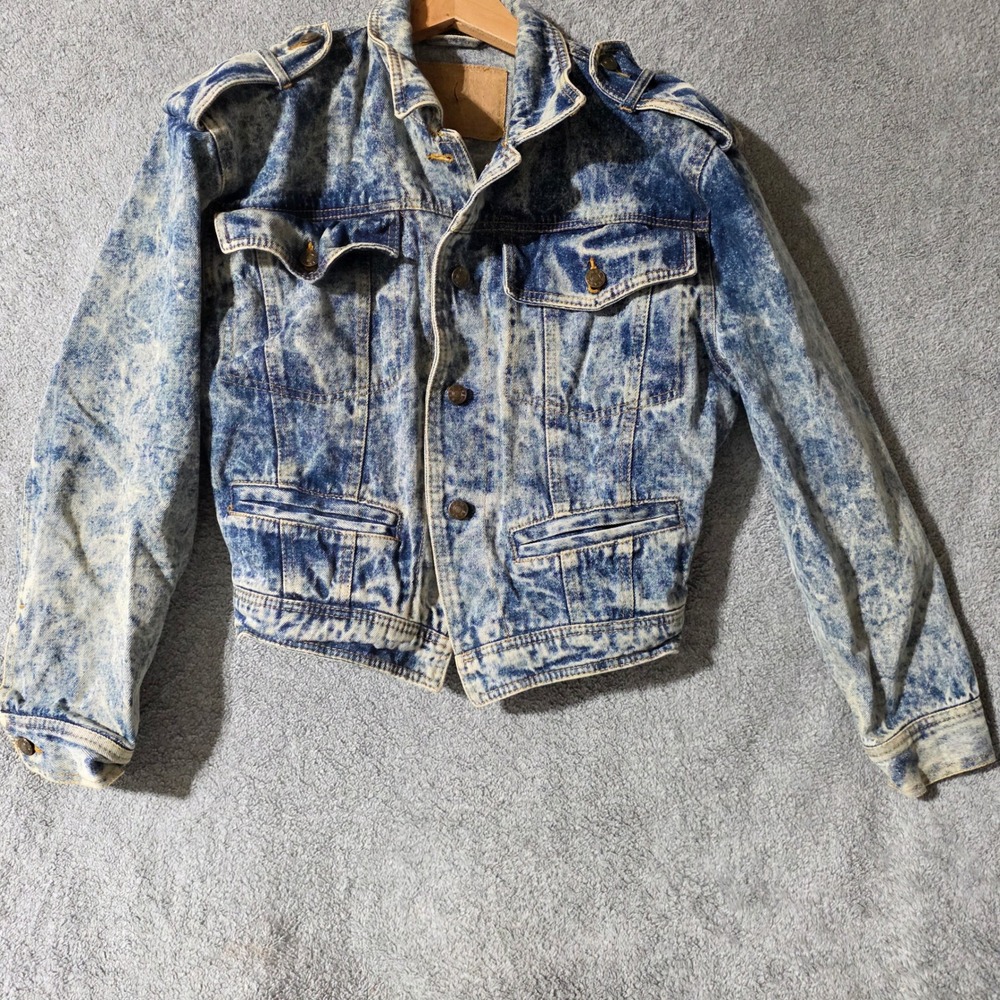Vintage Destiny Acid Wash Denim Jacket Womens Medium Blue 80s Cropped Trucker